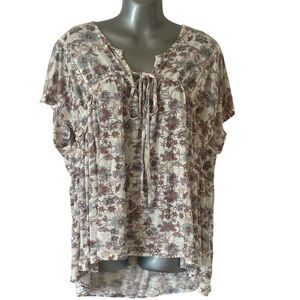 Lucky Brand Women's Floral Tie Neck Blouse Size L Multicolor Casual